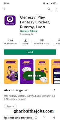 Gamezy – पैसा कमाने वाला क्रिकेट गेम